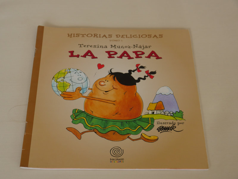 Children's book. The title is "La Papa" and on the cover is a picture of a potato person running and holding a globe.